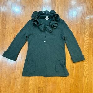 Soft Surroundings Rosette Cardigan Sweater Women’s Large Wool 23440 Green